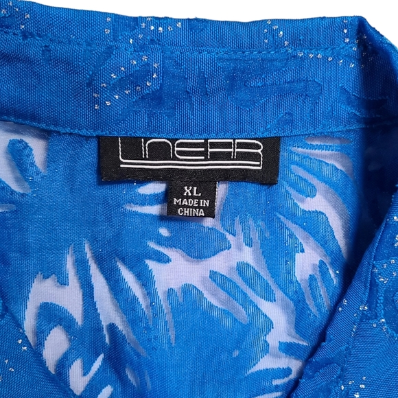 Linear Women's Blue Sheer Floral Long Sleeve Button Up Blouse Size XL - Picture 9 of 10